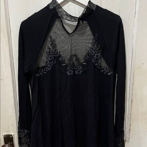 Elegant Black Long Sleeve Blouse with Floral Details